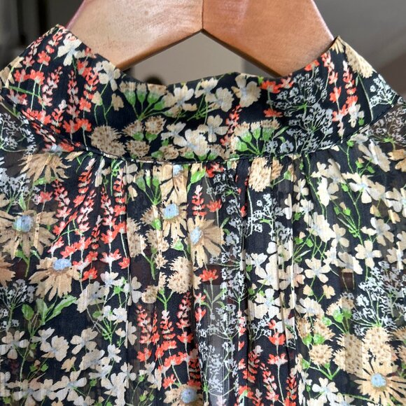 H&M Floral Long Sleeved High Neck Lightweight Blouse Navy Multi Womens Size XS - Picture 4 of 12